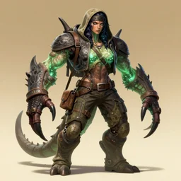 a monstrous female humanoid glowing deathclaw dressed like a homeless person in the style of a vintage comic books trending on artstation deviantart pinterest detailed realistic hd 8 k high resolution