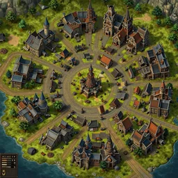 warcraft map of steampunk small town, hyper detailed, intrincated, vivid color scheme