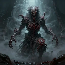 god of decay and rot, character design, scary, radiating with power, glowing eyes, whirling death, disgusting, dripping, oily, decomposition, ghostly mist, scary, unreal engine, photorealistic