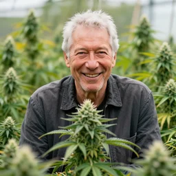a photograph of morgan freeman happy in a cannabis garden, 3 5 mm