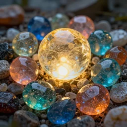 realistic photo of colorful transparent stones, glowing light from behind, very sharp focus, in the style of greg rutswoski, very hyper realistic, highly detailed, fantasy art station