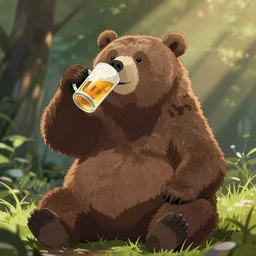 Happy bear drink beer on his birhtday, anime style