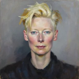 portrait of tilda swinton by alexandra manukyan, suzy schultz, oil painting, visible brushstrokes