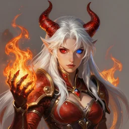 female demon hunter from dmc!! white hair, one red eye one blue eye!! fire emblem, art by artgerm and greg rutkowski and magali villeneuve, portrait, d & d, fantasy, highly detailed, digital painting, trending on artstation, concept art, sharp focus, illustration