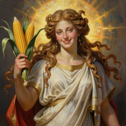 masterpiece painting of beautiful fortuna goddess of wealth with long tangles of hair holding cornucopia, gorgeous smile, fully clothed wearing a toga, hyper realistic face, volumetric lighting, roman fantasy art, organic matte, in the style of artgerm, donato giancola, tom bagshaw, intricate, hyper detailed, smooth, vibrant aura