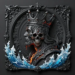 3 d ornate carved dark cosmic king with profile portrait, beautiful intricate highly skull, lava, ice, water, 8 k trending on artstation