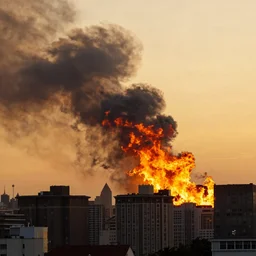 a city in flames, yellow sky, 8k resolution