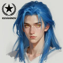 ilya kuvshinov with long sky blue hair, gold eyes, amber eyes, boyish face, professional digital painting, wild brush strokes, concept art, award - winning photography, cinematic, wlop, color block, pop, hip, art by andy warhol, pixiv art, yoshitaka amano, junki ito