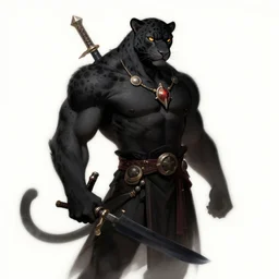 anthropomorphic muscled black-coated leopard mage, Artstation