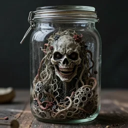 a terrifying dream trapped in a jar, intricate, highly detailed, ultrarealistic, 8k
