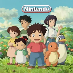 Nintendo characters in the style of Studio Ghibli