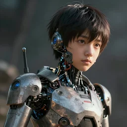 an intricate concept art of a robot boy sci - fi, cinematic, post - apocalyptic, matte painting, ultra detail, concept art, hyper realistic, cgsociety, artstation, deviantart, style by feng zhu and dylan cole, octane render, anime style