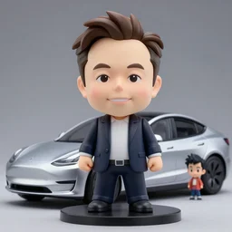 a anime nendoroid of elon musk, car tesla 3, figurine, product photo, osamu tezuka, macoto takahashi, chibi, q posket, 8 k realistic, 3 d, cryengine, exquisite, two hands, smile, focus, symmetrical face, artstation, frostbite 3 engine