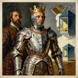 wonderous king armor broken, monumental painting by gerrit van honthorst and hajime sorayama and edward hopper, illusion surreal art, highly conceptual figurative art, intricate detailed oil illustration, controversial poster art, polish poster art 1 9 8 0