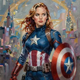 anime natalie portman as captain america, intricate oil painting by greg rutkowski, trending on artstation