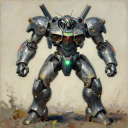 combat mecha with a glowing green crotch and expressive brushstrokes by emil nolde, david salle