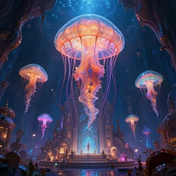 photorealistic beautiful alien jellyfish palace world in the style of greg rutkowski and michael whelan. hyperdetailed photorealism, 1 0 8 megapixels, imposing, amazing depth, glowing rich colors, powerful imagery, psychedelic overtones, 3 d finalrender, 3 d shading, cinematic lighting, artstation concept art
