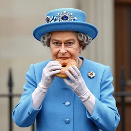 the queen of England on mars eating a donut
