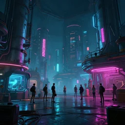 photo environement cyberpunk factory : 4, 4 k rtx hdr volume light concept studio matte painting environement digital illustration style cyberpunk 2 0 7 7 artstation artur tarnowski, mihai muscan, marcin tomalak, marta leydy, marcin stepien, charlotte hughes, zuzanna dabrowa neon bioluminiscence
