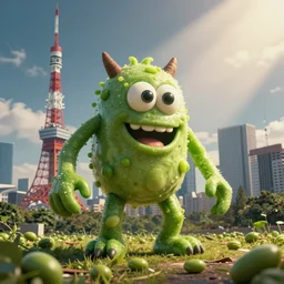 a film still of slime monster made of beans attacking tokyo