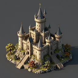 “an isometric medieval castle painted”