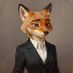 oil painting of anthromorphic female lynx, in style of zootopia, female fursona, furry, furaffinity, 4 k, deviantart, furry art, fursona art, wearing black business suit, business suit, lynx fursona, female, very expressive detailed feminine face,