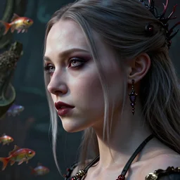 highly detailed closeup, face profile portrait of greta thunberg as a gothic vampire, bikini, unreal engine, nicoletta ceccoli, mark ryden, earl norem, lostfish, global illumination, detailed and intricate environment