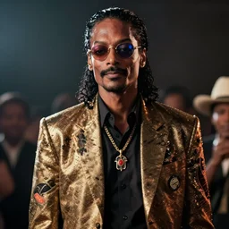 a 1980s film still of Snoop Dogg dressed as Michael Jackson, 40mm lens, shallow depth of field, split lighting