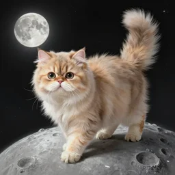 a cute persian cat walking on the moon, highly detailed, digital painting, sharp focus