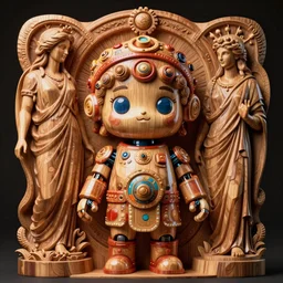 vibrant ultra clear wooden sculpture of beautiful cute robot roman god by sandra chevrier laurie greasley gustave dore ron english alphonse mucha, cybernetics, low contrast, cinematic dramatic lighting, hyper realistic render, hypermaximalist, ornate, epic composition, 4 k 8 k, cryengine octane blender, sharp focus, concept art, masterpiece of art
