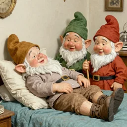 detailed photo of extremely beautiful dwarves having good rest after work, intricate details, norman rockwell style