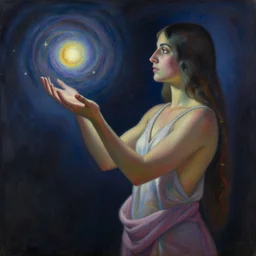 a shaman! woman holding up the universe, by remedios varo, reflection, symbolist, pastel colors, dramatic lighting, smooth, sharp focus, extremely detailed, aesthetically pleasing composition