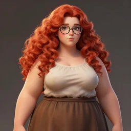 highly detailed, digital art, pixiv fanbox, trending on artstation, ray tracing, volumetric lighting, sharp focus, hq, fallout 4 style character, a portrait of a a fat body redhead girl with soft curl long hair and glasses, wearing a skirt, by artgerm, wlop, greg rutkowski, miyazaki hayao