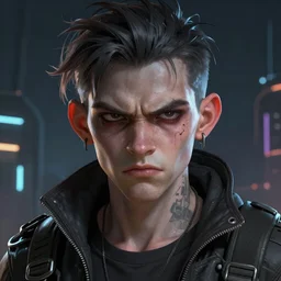 A Pissed Right Off Genetically Engineered Nerd, cyberpunk, scifi, highly detailed portrait, digital painting, artstation, concept art, smooth, sharp focus ilustration, Artstation HQ.