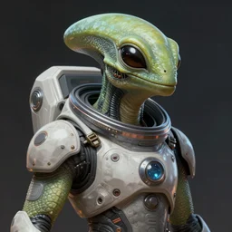 reptile alien in a futuristic space suit, highly detailed, digital painting, artstation, concept art, smooth, sharp focus, portrait by greg rutkowski