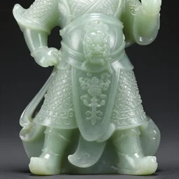 detail miniature jade sculpture of a warrior, full view, high detail