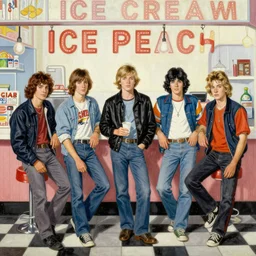 edwin lord weeks, norman rockwell, painting, greaser biker gang, greaser biker gang hanging out at the ice cream parlour