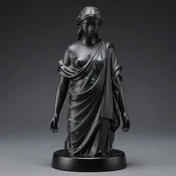 classic light matte marbled statue, dark high glossy translucent quartz veins, vivid studio light, high quality, black sokkel