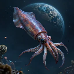 hyperdetailed photo of a 3 d detailed giant squid squeezing a unknown planet 8 k extremely detailed hd hyperrealism movie studio fx creepy