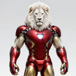 aesthetic portrait commission of a  of a male fully furry muscular anthro albino lion wearing attractive iron man suit. Character design by charlie bowater, ross tran, artgerm, and makoto shinkai, detailed, inked, western comic book art, award winning film poster painting