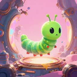 alien caterpillar travels through time via steampunk portals, pixiv fanbox, dramatic lighting, maximalist pastel color palette, splatter paint, pixar and disney exploded - view drawing, graphic novel by fiona staples and dustin nguyen, peter elson, alan bean, wangechi mutu, clean cel shaded vector art, trending on artstation