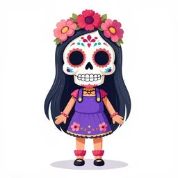 Illustration of a sugar skull day of the dead girl, art by milton avery