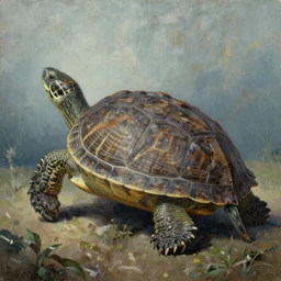 Realm carried on a shell of a turtle, fantasy, oil painting, extra detailed