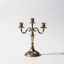 miniature candelabra, studio product photography, isolated on a pure white background, centered, entire object in frame, sharp focus, soft studio lighting
