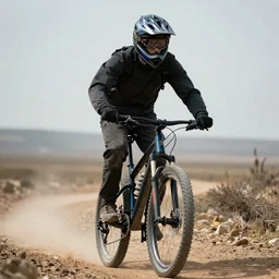 portrait of marvel ghost rider driving a rockrider mountain bike, medium shot, realistic