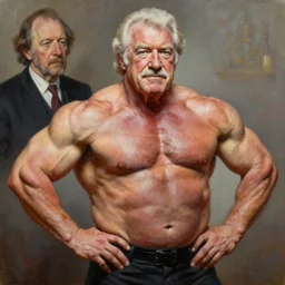 don rickles as an elderly muscular bodybuilder, oil painting by john currin and lucien freud, detailed art