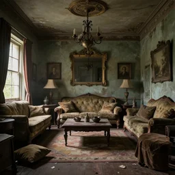 inside a living room of an old abandon house, fantasy art, highly detailed, 8 k, artstation