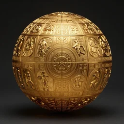 ornate sphere of royal intuition, gold, golden ration, incredible detailed etchings in gold, spheroid, in the style of sandro botticelli, caravaggio, albrecht durer, 8k