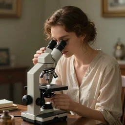 Photo Microscope, diorama of a woman in her room.