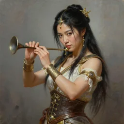 a _ fantasy _ style _ portrait _ painting _ of asian female charismatic bard playing instrument, rpg dnd oil _ painting _ unreal _ 5 _ daz. _ rpg _ portrait _ extremely _ detailed _ artgerm _ greg _ rutkowski _ greg
